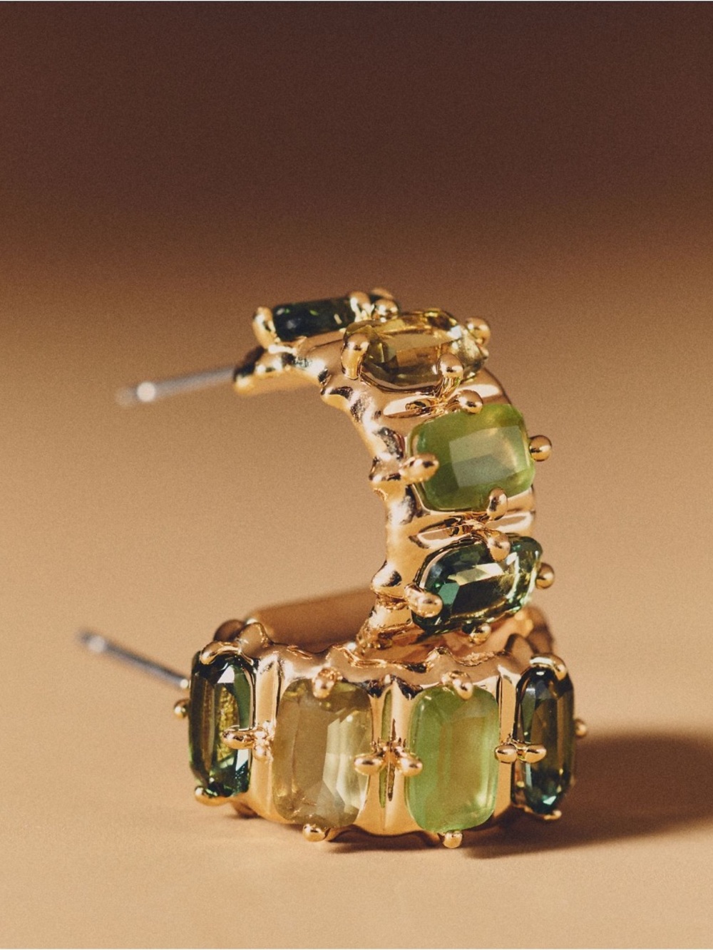 NWT Crystal Baguette Huggie Hoop Earrings Green